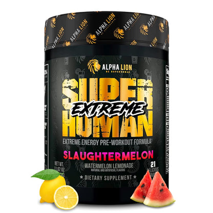 ALPHA LION Superhuman Extreme High Stim Pre Workout Powder, Beta Alanine, L-Taurine & 356mg Tri-Source Caffeine for Sustained Energy, Nitric Oxide & Citrulline for Pump (21 Servings, Slaughtermelon) - dailyvitalstore