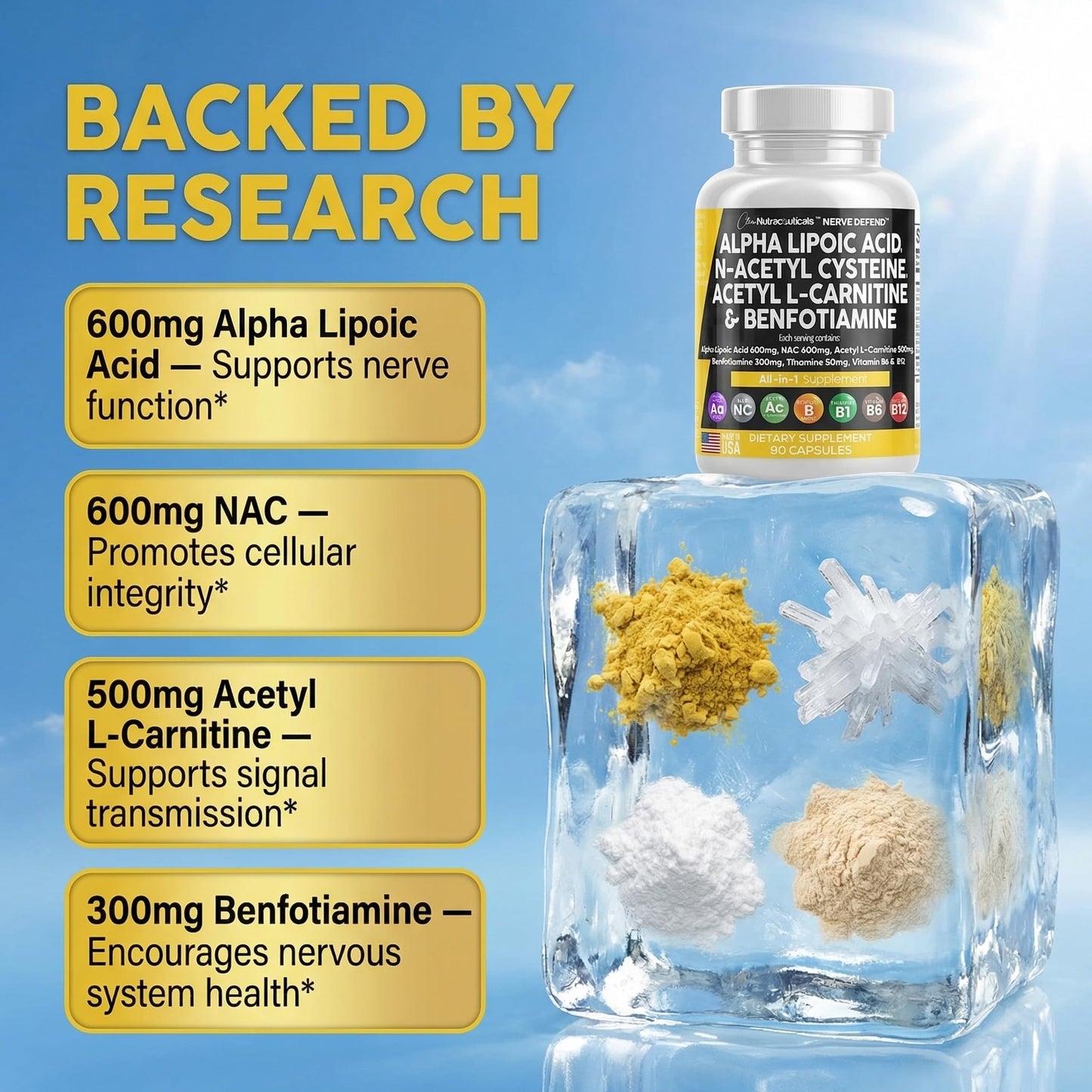 Alpha Lipoic Acid 600mg N-Acetyl Cysteine 600mg Acetyl L-Carnitine 500mg Benfotiamine 300mg - Nerve Support Supplement for Women and Men - dailyvitalstore