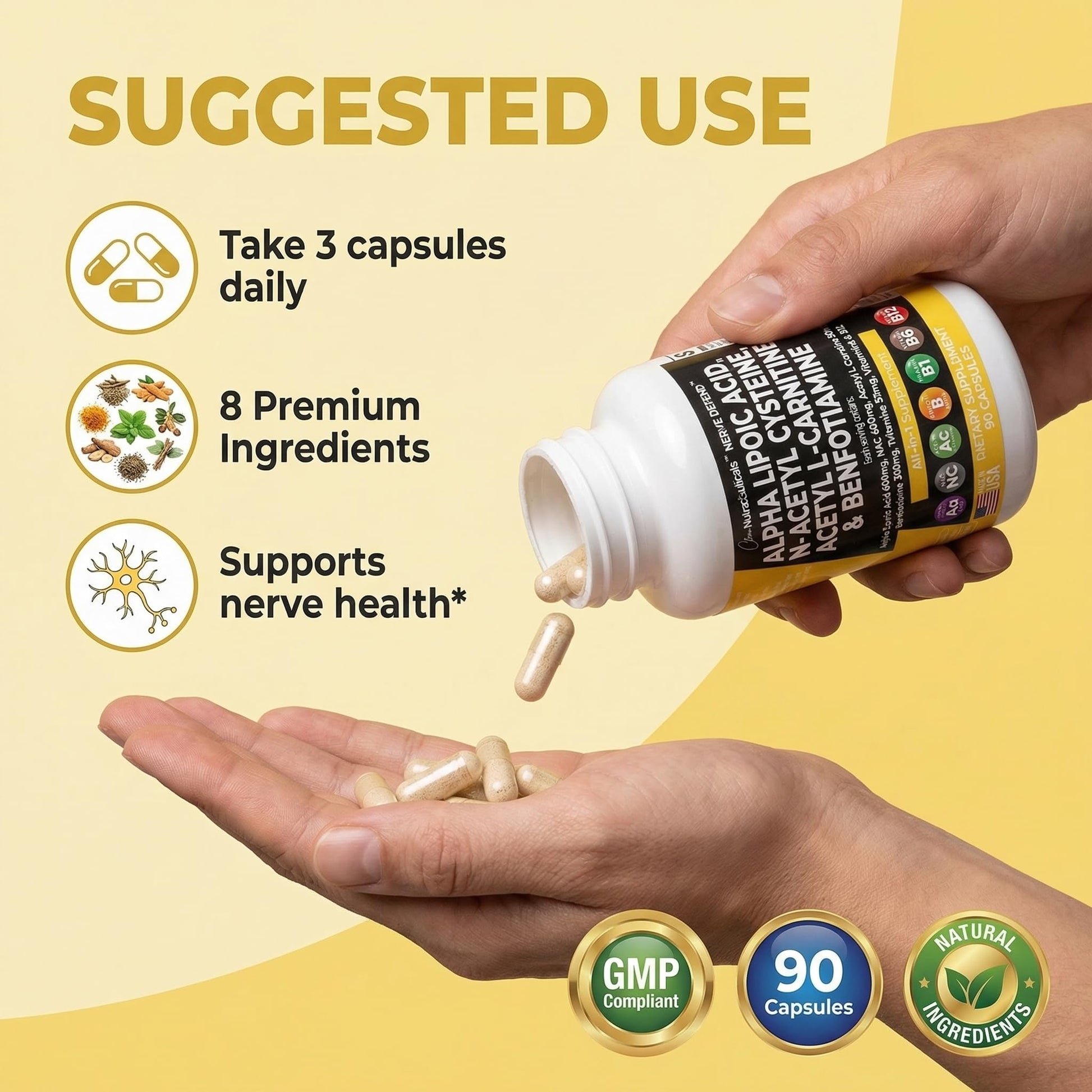 Alpha Lipoic Acid 600mg N-Acetyl Cysteine 600mg Acetyl L-Carnitine 500mg Benfotiamine 300mg - Nerve Support Supplement for Women and Men - dailyvitalstore