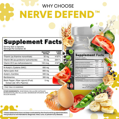 Alpha Lipoic Acid 600mg N-Acetyl Cysteine 600mg Acetyl L-Carnitine 500mg Benfotiamine 300mg - Nerve Support Supplement for Women and Men with Vitamin B1 B6 & B12 - Made in USA 90 Caps - dailyvitalstore