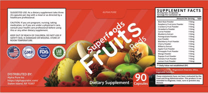 Alpha Pure Superfoods Reds Fruits and Greens 180 Capsules Vegetables Fruits and Veggies Superfood | Natural Balance of 90 Fruit Capsules, 90 Veggie Capsules for Men, Women Vitamins and Minerals - dailyvitalstore