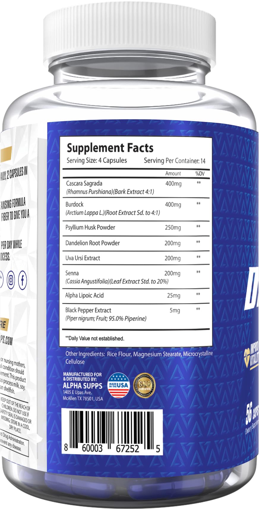 Alpha Supps Detox 14 Day Full Body Cleanse & Gut Support - Natural Detoxify Formula for Women & Men with Cascara Sagrada, Psyllium Husk & Senna Leaf - dailyvitalstore