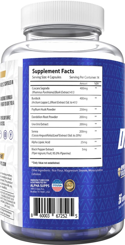 Alpha Supps Detox 14 Day Full Body Cleanse & Gut Support - Natural Detoxify Formula for Women & Men with Cascara Sagrada, Psyllium Husk & Senna Leaf - dailyvitalstore
