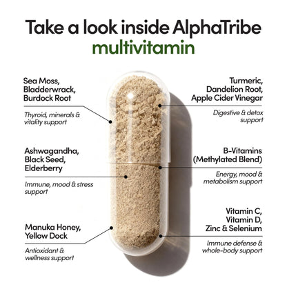 Alpha Tribe Multivitamin for Men & Organizer w/Seamoss Black Seed Oil Ashwagandha Burdock Root Turmeric Bladderwrack Vitamin C | Daily Men's Vitamins & Minerals Supplement | 60 Count - dailyvitalstore