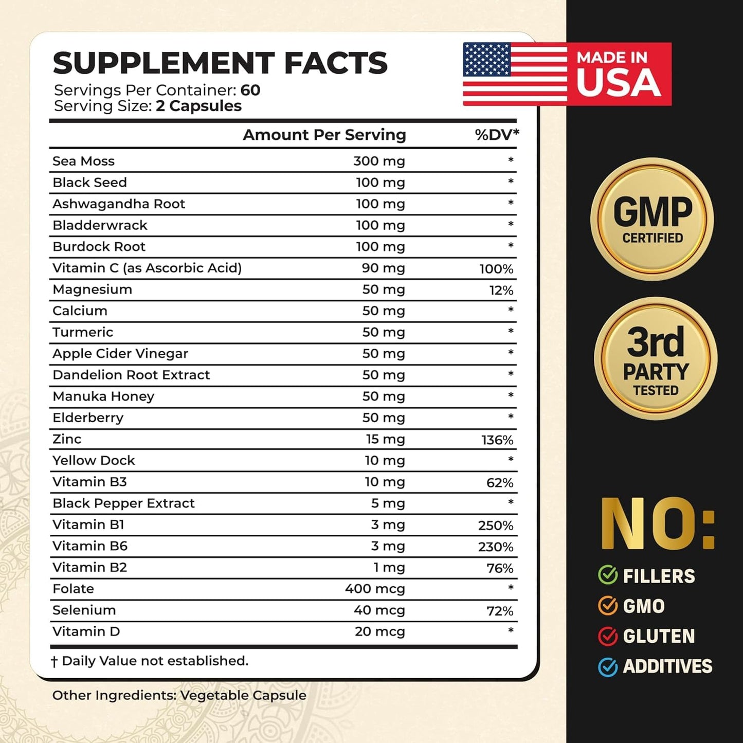 Alpha Tribe Multivitamin for Men with Sea Moss, Black Seed Oil, Ashwagandha, Turmeric, Bladderwrack, Burdock, Vitamin C, Elderberry, Manuka | Daily Vitamins & Minerals Supplement Capsules - 240 Count - dailyvitalstore