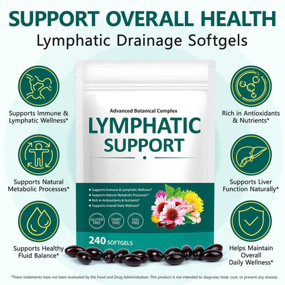Alstaky Lymphatic Drainage Supplement - 240 Softgels, with Echinacea, Dandelion, and Burdock, Promotes Healthy Circulation & Fluid Balance, Lymph System Support Supplement for Women & Men - dailyvitalstore