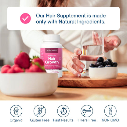 ALTAGAMMA Hair Growth Supplements - Nourishes Thinning, Strengthen Nails & Skin & Combat Hair Loss - Hair Growth Vitamins for Women & Men with Marine Collagen Peptides, 60 Capsules | 30 Day Supply - dailyvitalstore