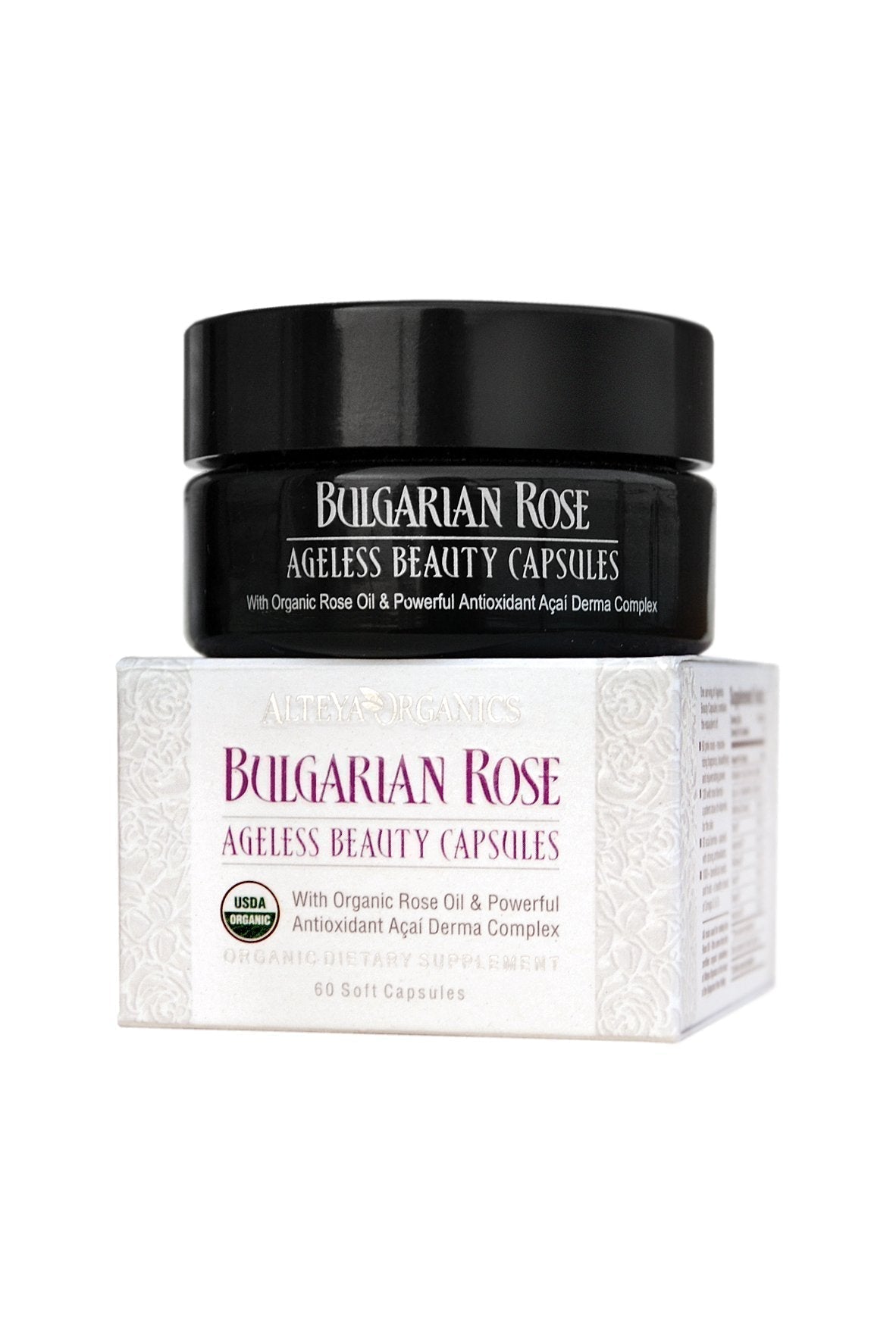 Alteya Organics Bulgarian Rose Ageless Beauty Capsules with Bulgarian Rose Oil and Antioxidant Acai Derma Complex - 30 Servings - dailyvitalstore