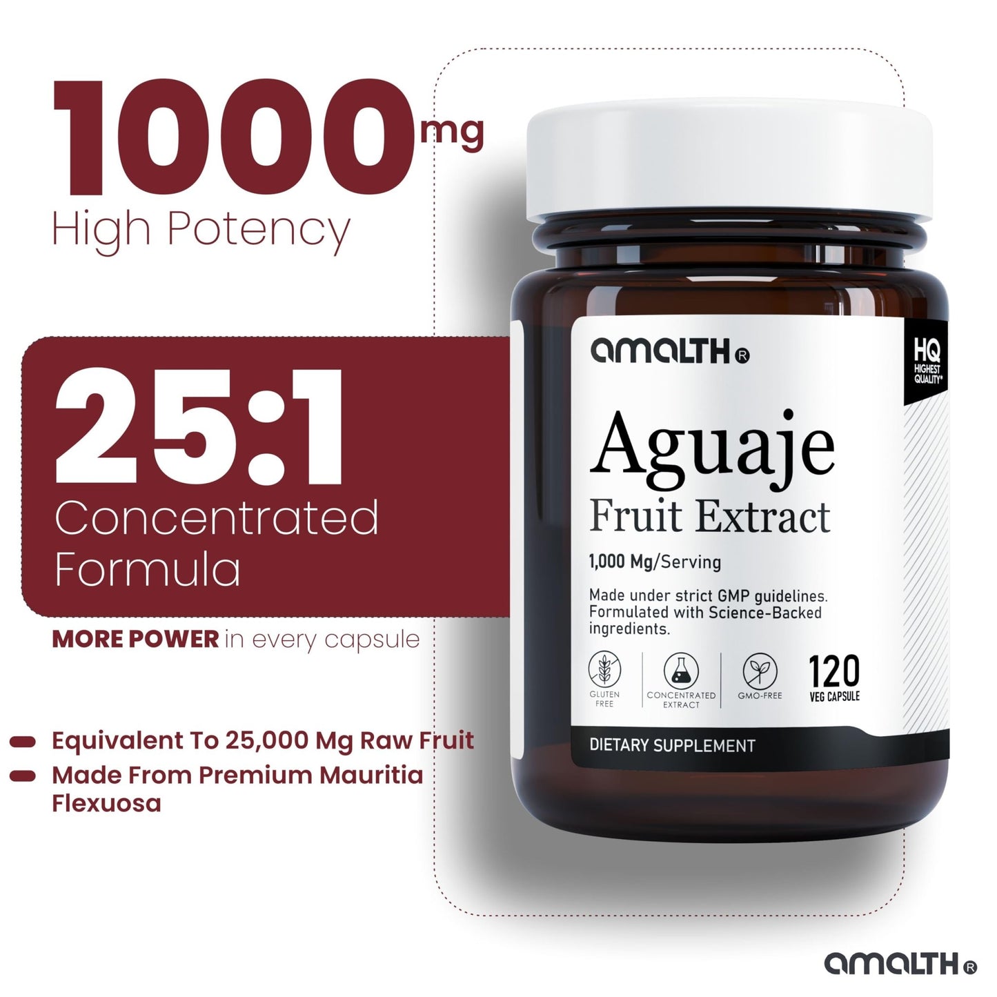 Amalth Aguaje Curves Capsule for Women 1000 mg- Extra Strength from Peru Natural Supplements- 120 Capsules Non- GMO Premium Quality Pills - dailyvitalstore