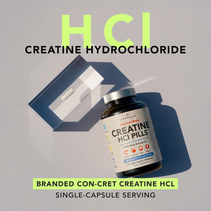 AMANDEAN Creatine HCl Pills. American Made CON-CRET. 120 Capsules. 7X Concentrated. No Bloat. Muscle, Energy, Cognitive, Recovery Support for Men & Women. Gluten Free, Non-GMO. - dailyvitalstore
