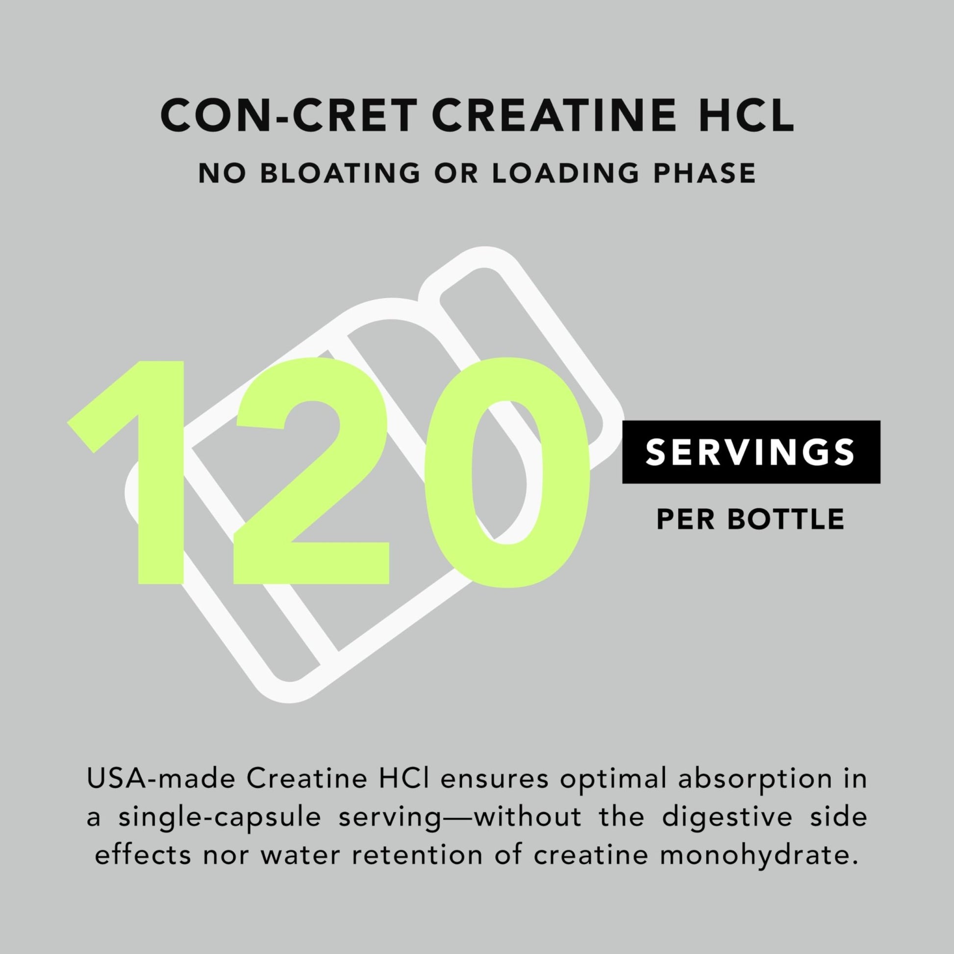 AMANDEAN Creatine HCl Pills. American Made CON-CRET. 120 Capsules. 7X Concentrated. No Bloat. Muscle, Energy, Cognitive, Recovery Support for Men & Women. Gluten Free, Non-GMO. - dailyvitalstore