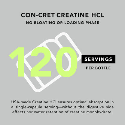 AMANDEAN Creatine HCl Pills. American Made CON-CRET. 120 Capsules. 7X Concentrated. No Bloat. Muscle, Energy, Cognitive, Recovery Support for Men & Women. Gluten Free, Non-GMO. - dailyvitalstore