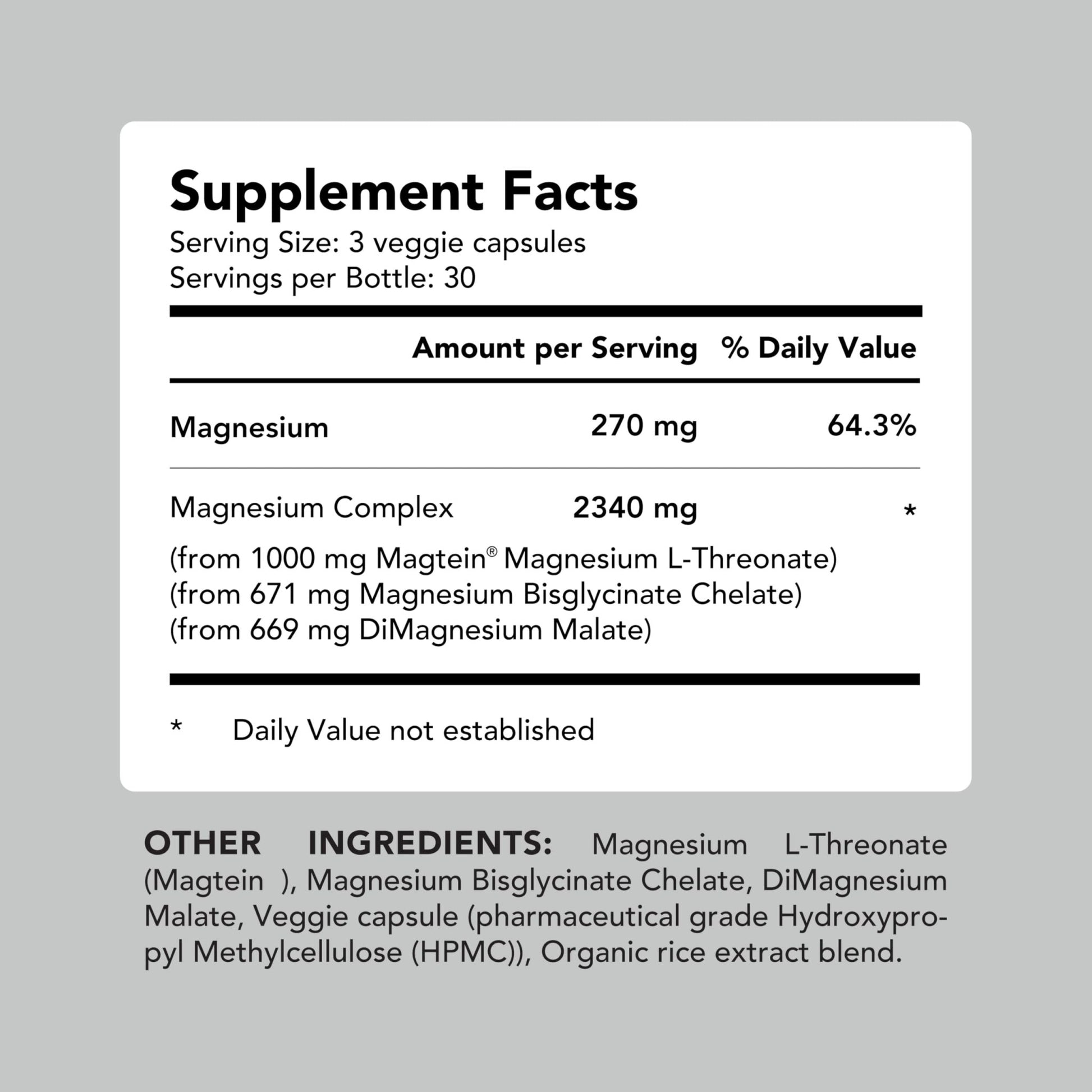 AMANDEAN Magtein Magnesium Complex. L-Threonate, Glycinate, Malate Triple Blend Chelated Magnesium Supplement. 90 Veggie Capsules. High Absorption Branded Ingredients. Brain Health, Sleep, Calm*. - dailyvitalstore