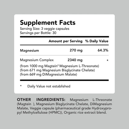 AMANDEAN Magtein Magnesium Complex. L-Threonate, Glycinate, Malate Triple Blend Chelated Magnesium Supplement. 90 Veggie Capsules. High Absorption Branded Ingredients. Brain Health, Sleep, Calm*. - dailyvitalstore