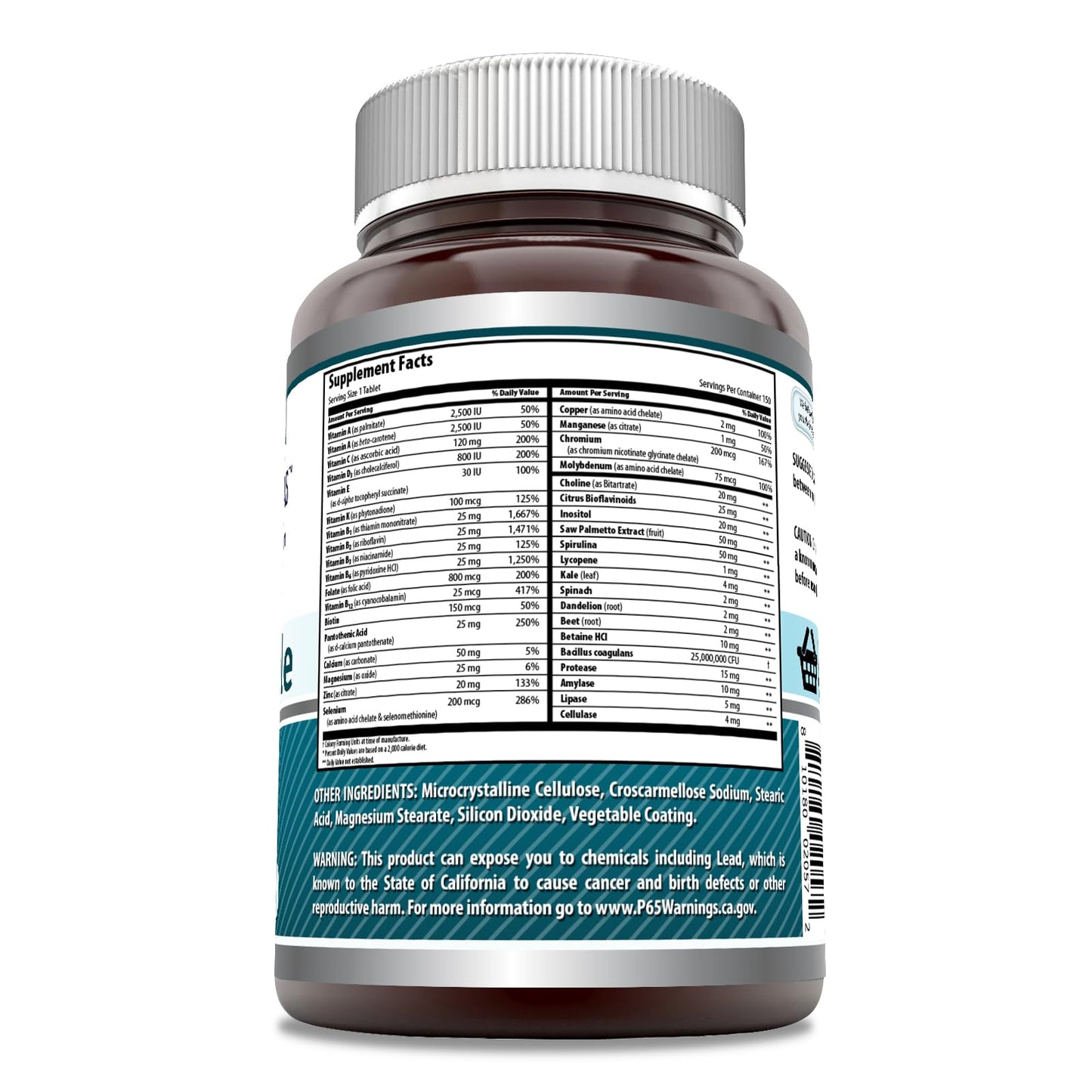 Amazing Formulas Men's One Multivitamin Supplement | Food Based | 150 Tablets | Perfect Blend of Vitamins, Minerals & Probiotics | Non-GMO | Gluten-Free | Made in USA - dailyvitalstore