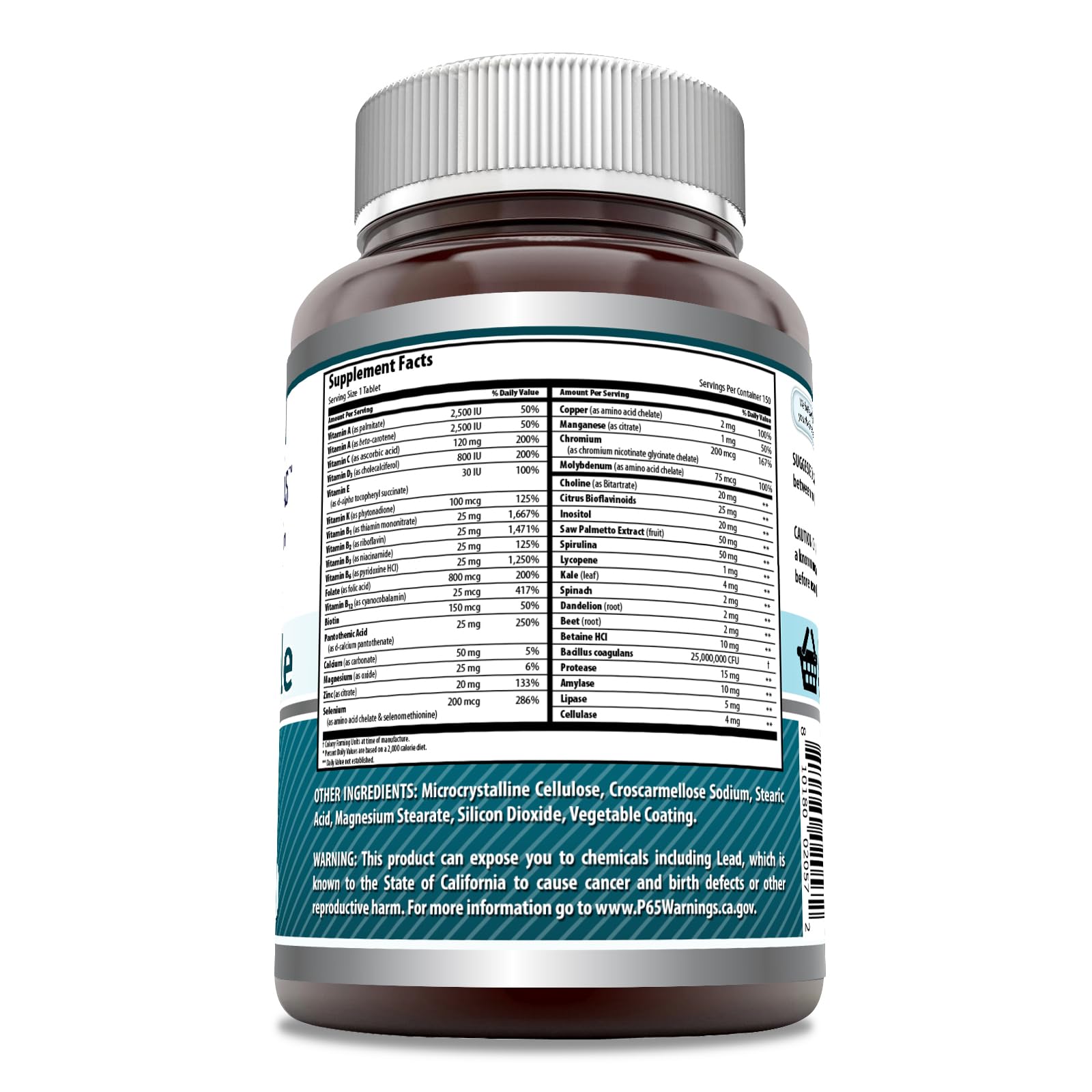 Amazing Formulas Men's One Multivitamin Supplement | Food Based | 150 Tablets | Perfect Blend of Vitamins, Minerals & Probiotics | Non-GMO | Gluten-Free | Made in USA - dailyvitalstore