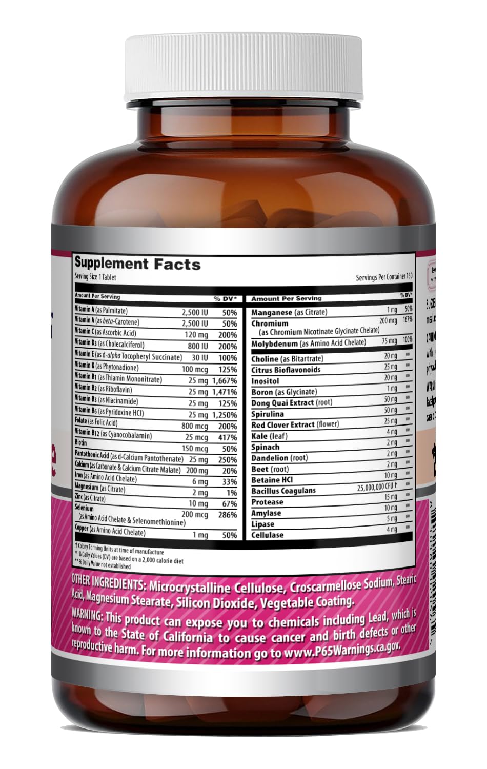 Amazing Formulas Women's One Multivitamin | Food Based | 150 Tablets, 5 Month Supply | Complete Blend of 40 Vitamins, Minerals & Probiotics Supplements | Non-GMO | Gluten-Free | Made in USA - dailyvitalstore