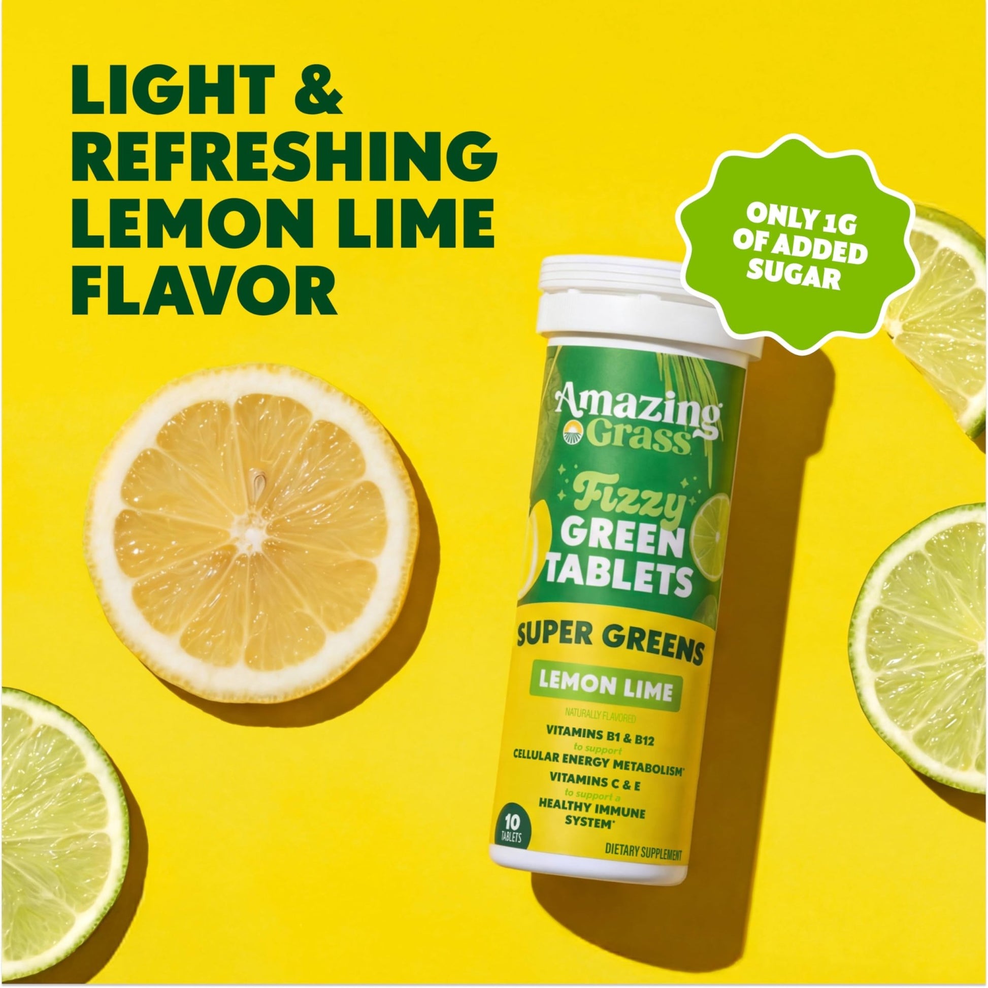 Amazing Grass Effervescent Tablets: Green Superfood Water Flavoring Tablet with Antioxidants & Alkalizing Greens, Lemon Lime, 60 Count - dailyvitalstore