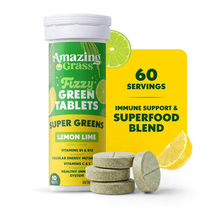Amazing Grass Effervescent Tablets: Green Superfood Water Flavoring Tablet with Antioxidants & Alkalizing Greens, Lemon Lime, 60 Count - dailyvitalstore