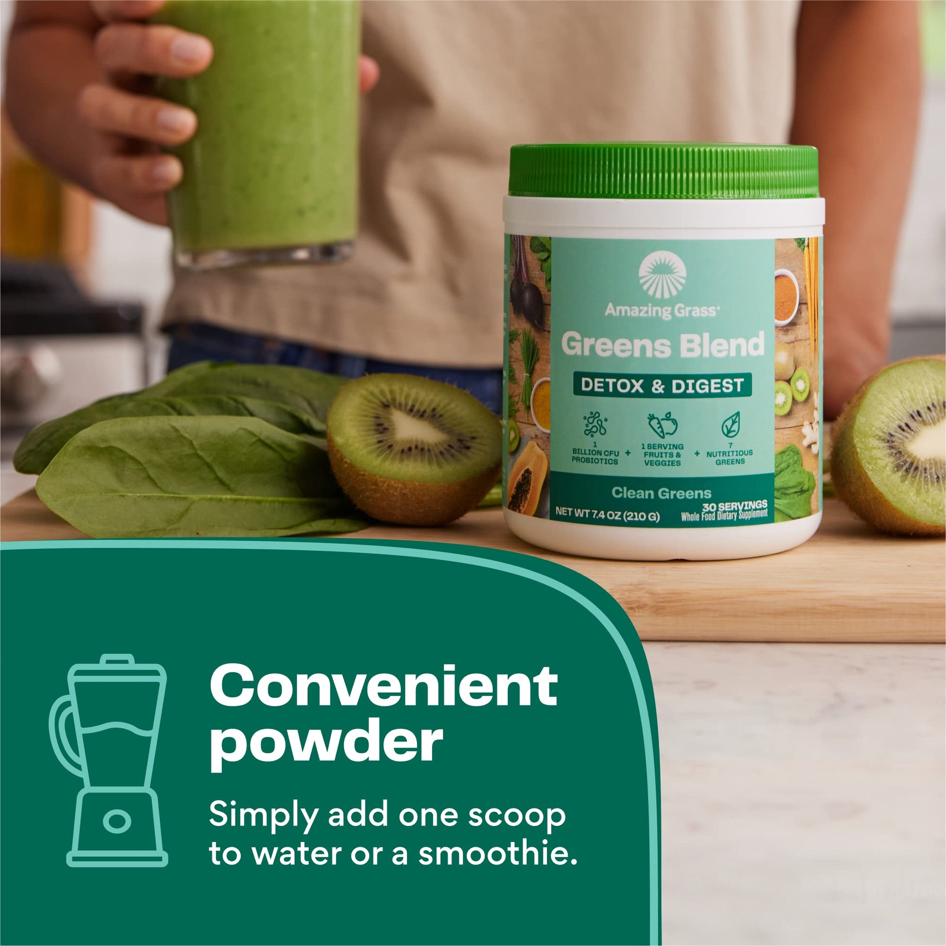 Amazing Grass Greens Blend Detox & Digest, Smoothie Mix, Cleanse with Super Greens Powder, Digestive Enzymes & Probiotics - dailyvitalstore