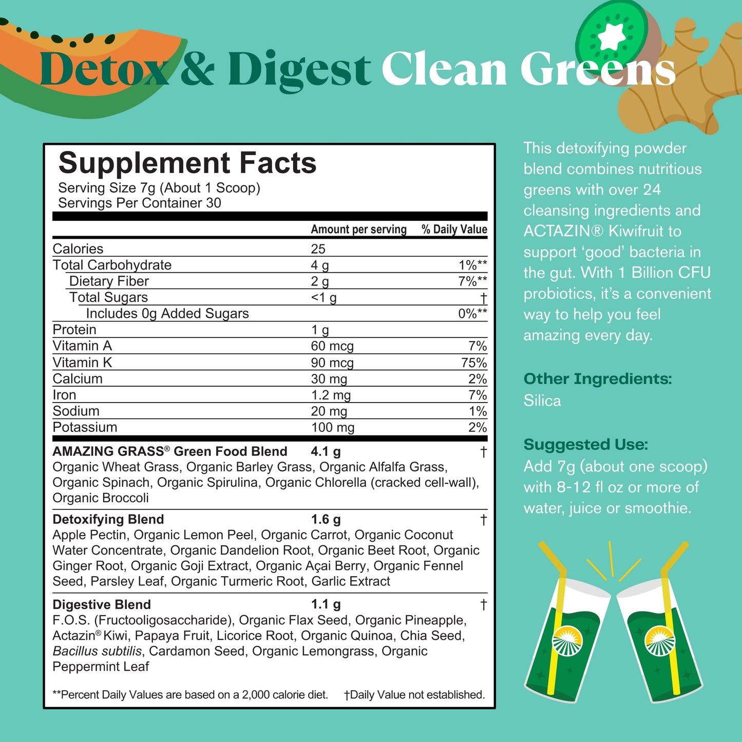 Amazing Grass Greens Blend Detox & Digest, Smoothie Mix, Cleanse with Super Greens Powder, Digestive Enzymes & Probiotics - dailyvitalstore