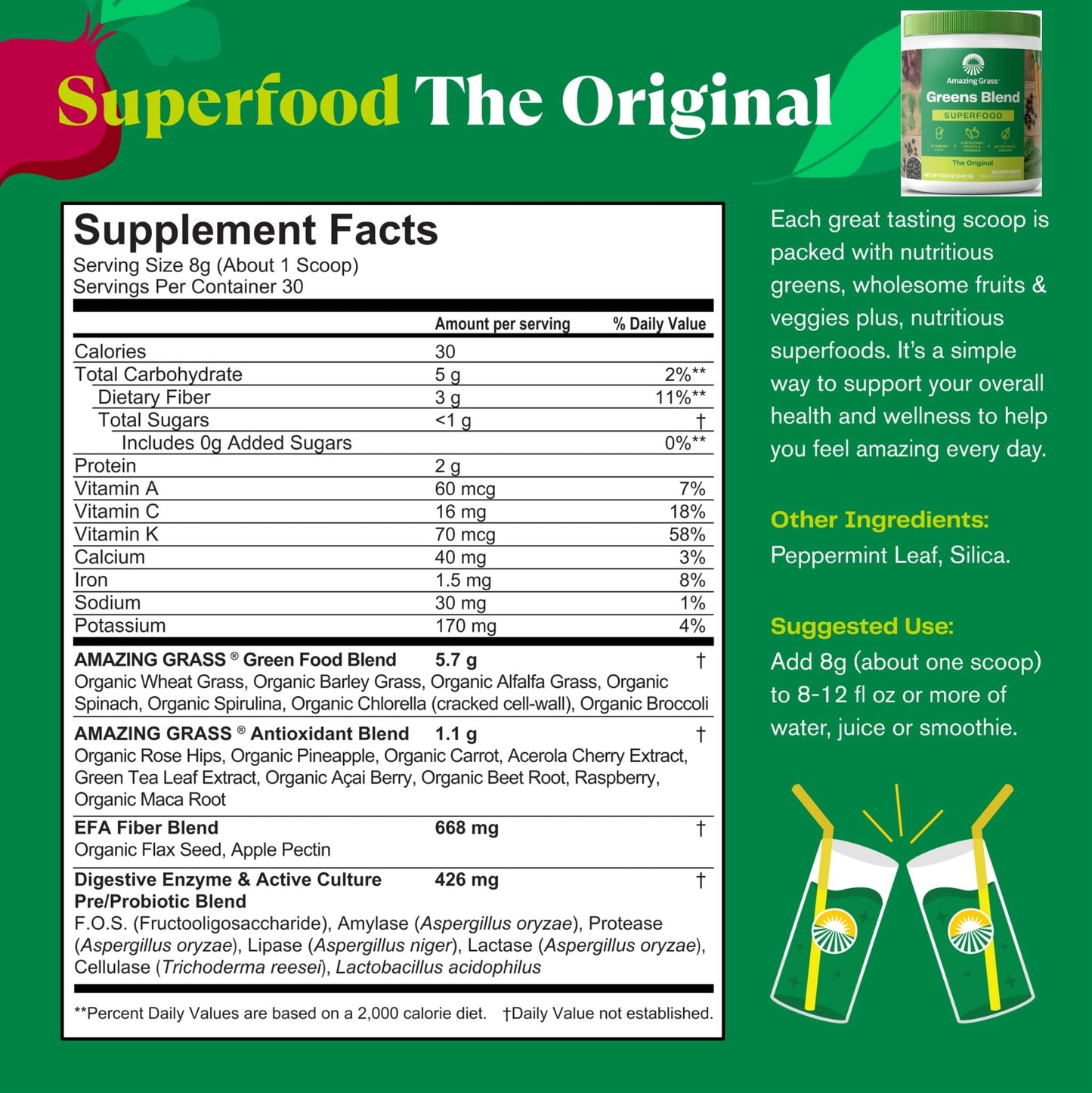 Amazing Grass Greens Blend Superfood: Super Greens Powder Smoothie Mix for Boost Energy, 30 Servings & Nature Fuel Power Beets Powder, Beet Root Powder, Support Natural Energy, 30 Servings - dailyvitalstore