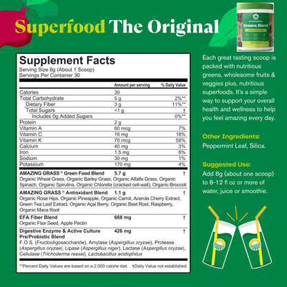 Amazing Grass Greens Blend Superfood: Super Greens Powder Smoothie Mix for Boost Energy, 30 Servings & Nature Fuel Power Beets Powder, Beet Root Powder, Support Natural Energy, 30 Servings - dailyvitalstore