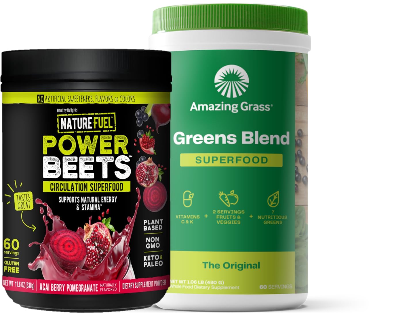 Amazing Grass Greens Blend Superfood: Super Greens Powder Smoothie Mix for Boost Energy, 60 Servings & Nature Fuel Power Beets Powder, Beet Root Powder, Support Natural Energy, 60 Servings - dailyvitalstore