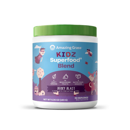 Amazing Grass Kidz Superfood: Organic Greens, Fruits, Veggies, Beet Root Powder & Probiotics for Healthy Kids, Berry Blast, 30 Servings - dailyvitalstore