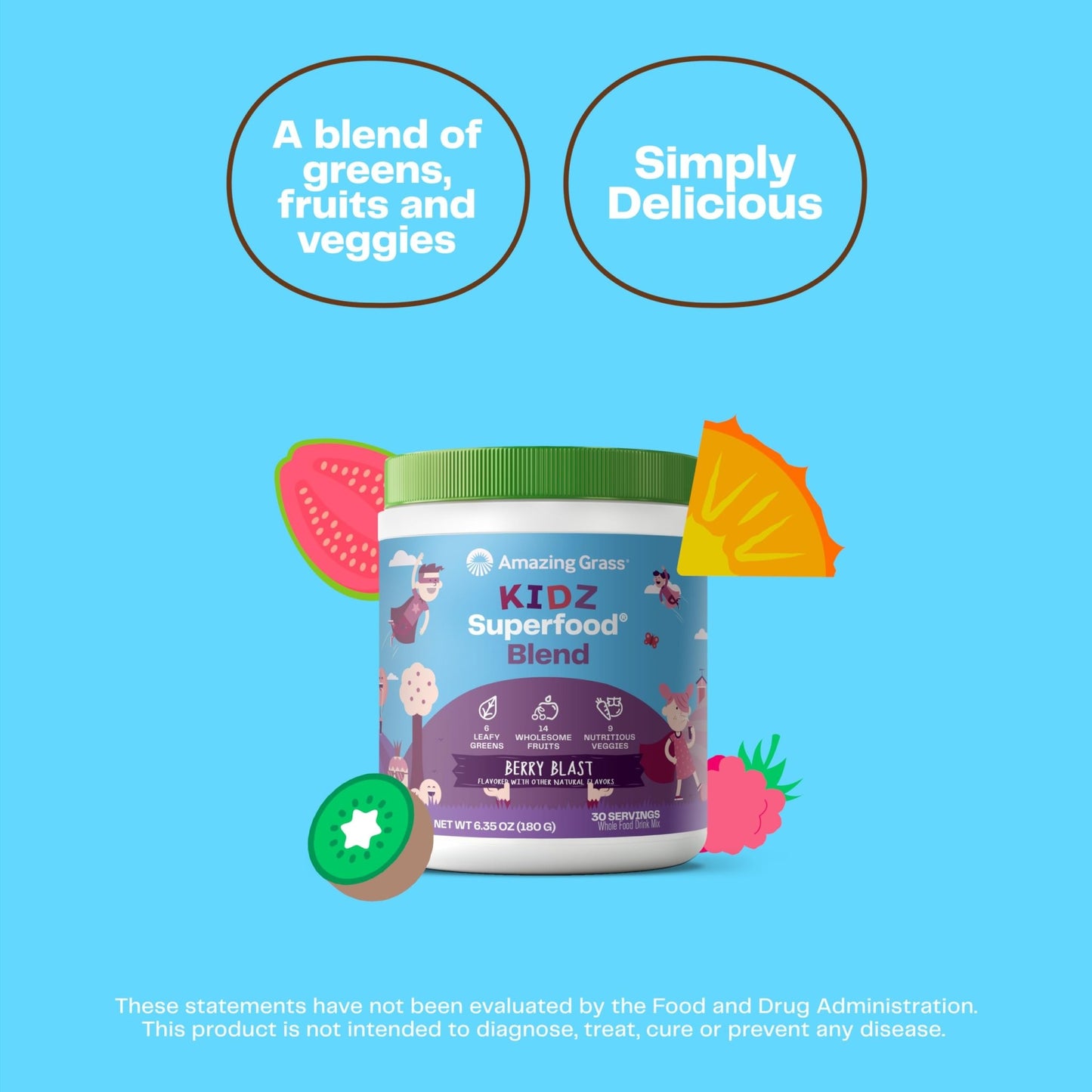 Amazing Grass Kidz Superfood: Organic Greens, Fruits, Veggies, Beet Root Powder & Probiotics for Healthy Kids, Berry Blast, 30 Servings - dailyvitalstore