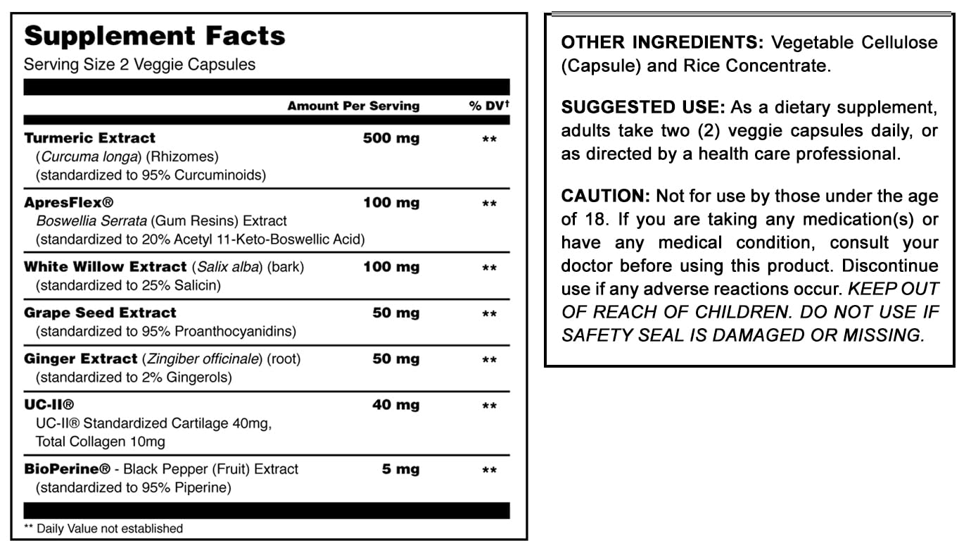 Amazing Muscle Flex Advanced Formula Supplement | Contains: Turmeric Extract, BioPerine, White Willow & More | Vegetarian Capsules | Non-GMO | Gluten-Free | Made in USA (1 Pack | 60 Count) - dailyvitalstore