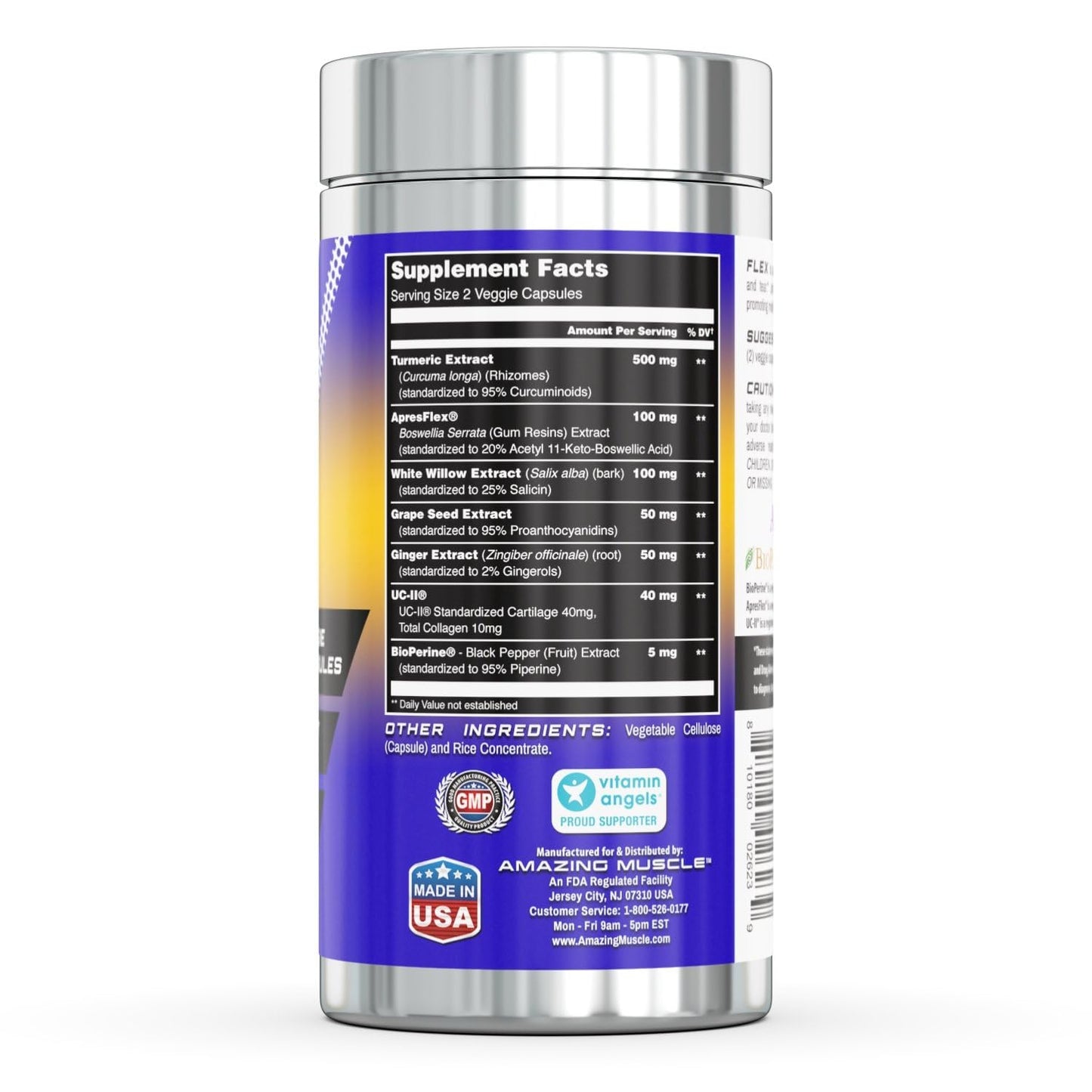 Amazing Muscle Flex Advanced Formula Supplement | Contains: Turmeric Extract, BioPerine, White Willow & More | Vegetarian Capsules | Non-GMO | Gluten-Free | Made in USA (1 Pack | 60 Count) - dailyvitalstore