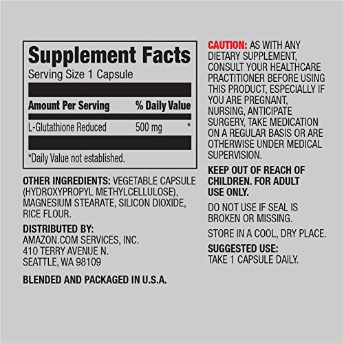 Amazon Elements Glutathione, Vegan, 500mg per Serving, 60 Capsules - dailyvitalstore
