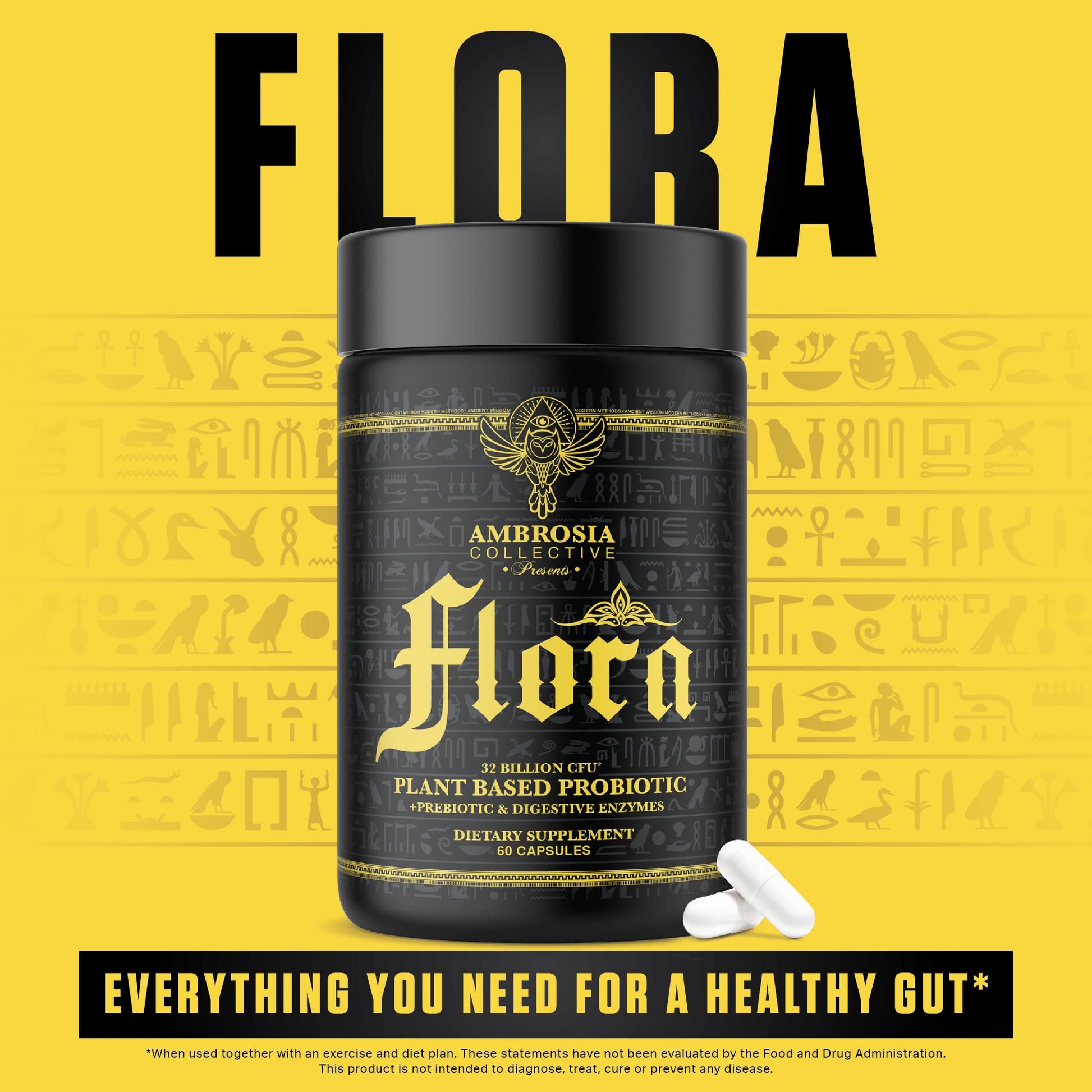 Ambrosia Flora Digestive Enzymes with Probiotics & Prebiotics | 32 Billion CFU Gut Health Supplement | Plant Based, Vegan Probiotic | 60 Veggie Capsules (30 Servings) - dailyvitalstore
