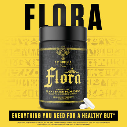 Ambrosia Flora Digestive Enzymes with Probiotics & Prebiotics | 32 Billion CFU Gut Health Supplement | Plant Based, Vegan Probiotic | 60 Veggie Capsules (30 Servings) - dailyvitalstore