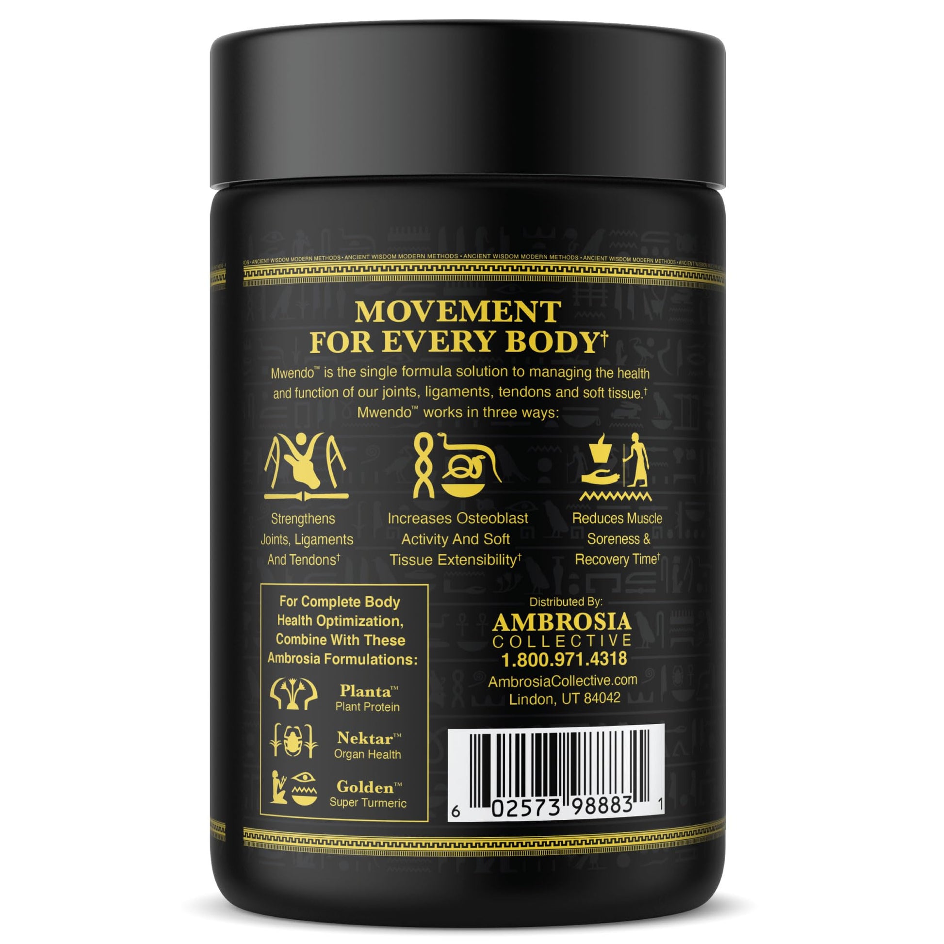 Ambrosia Mwendo - Joint & Ligament Repair | Strengthen Tendons & Increase Soft Tissue Extensibility | Muscle Soreness, & Recovery Time with BioCell Collagen | 90 Veggie Capsules - dailyvitalstore