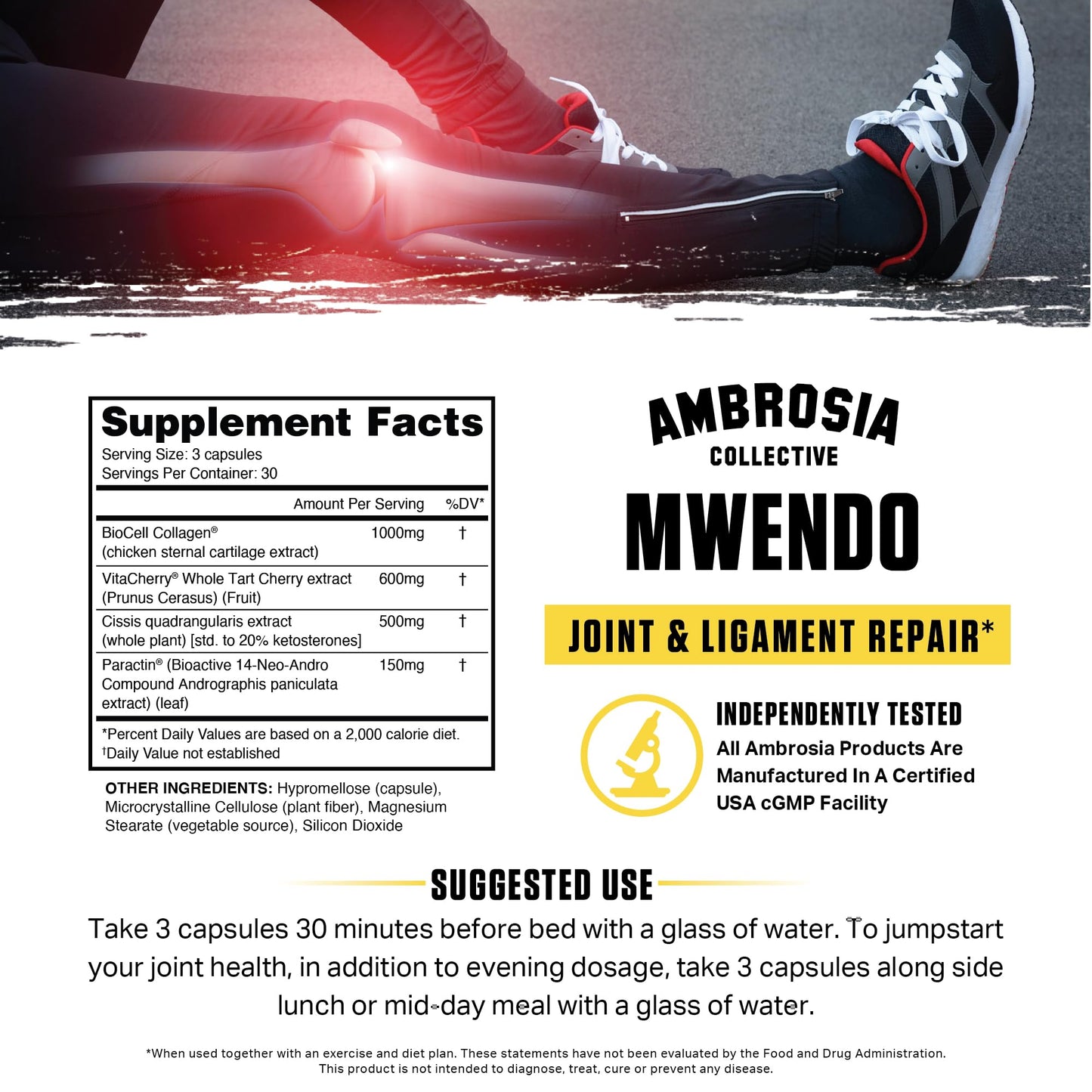 Ambrosia Mwendo - Joint & Ligament Repair | Strengthen Tendons & Increase Soft Tissue Extensibility | Muscle Soreness, & Recovery Time with BioCell Collagen | 90 Veggie Capsules - dailyvitalstore