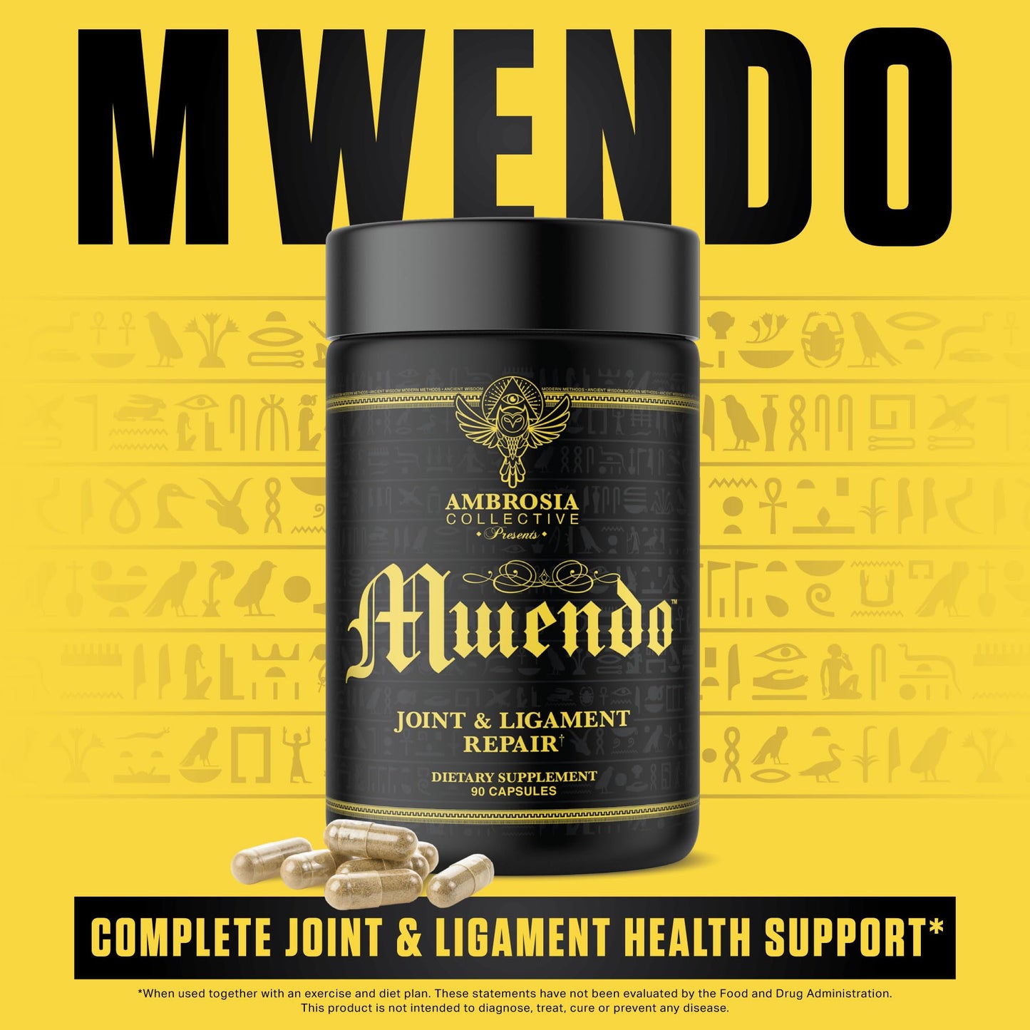 Ambrosia Mwendo - Joint & Ligament Repair | Strengthen Tendons & Increase Soft Tissue Extensibility | Muscle Soreness, & Recovery Time with BioCell Collagen | 90 Veggie Capsules - dailyvitalstore