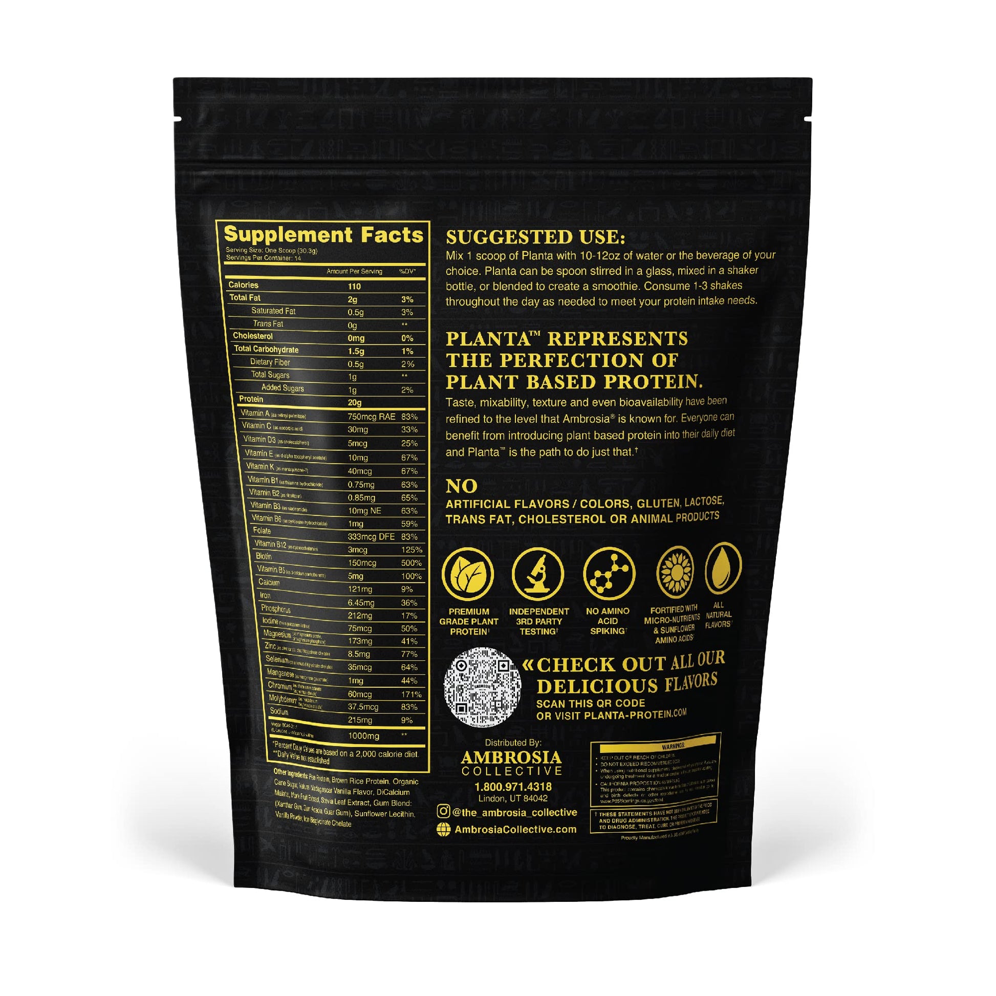 Ambrosia Plant Based Protein Powder 20g | Clean Vegan Pea Protein Powder | Gluten & Dairy Free, Keto Friendly, No Added Sugar | 14 Servings | Vanilla - dailyvitalstore