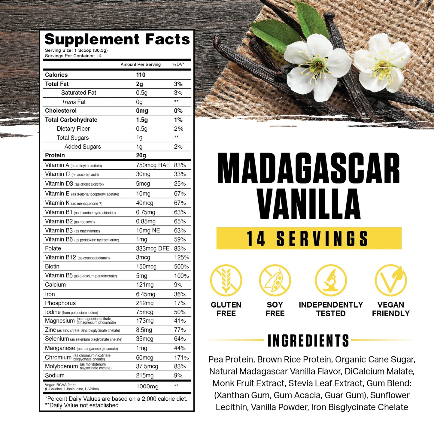 Ambrosia Plant Based Protein Powder 20g | Clean Vegan Pea Protein Powder | Gluten & Dairy Free, Keto Friendly, No Added Sugar | 14 Servings | Vanilla - dailyvitalstore