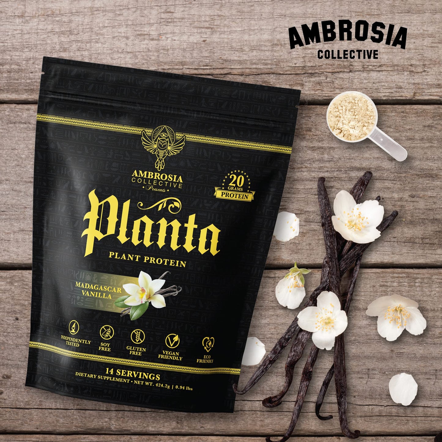Ambrosia Plant Based Protein Powder 20g | Clean Vegan Pea Protein Powder | Gluten & Dairy Free, Keto Friendly, No Added Sugar | 14 Servings | Vanilla - dailyvitalstore