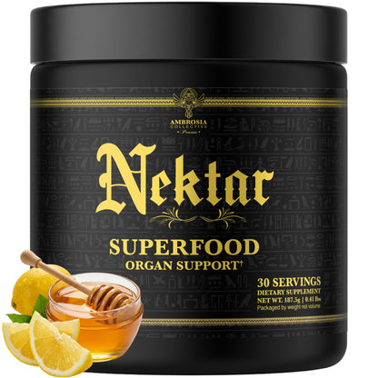 Ambrosia Superfood Organ & Cycle Support Powder | Liver & Kidney Support with Milk Thistle, Red Yeast Rice & CoQ10 | 13 Superfood Ingredients | 30 Servings | Honey Lemon - dailyvitalstore