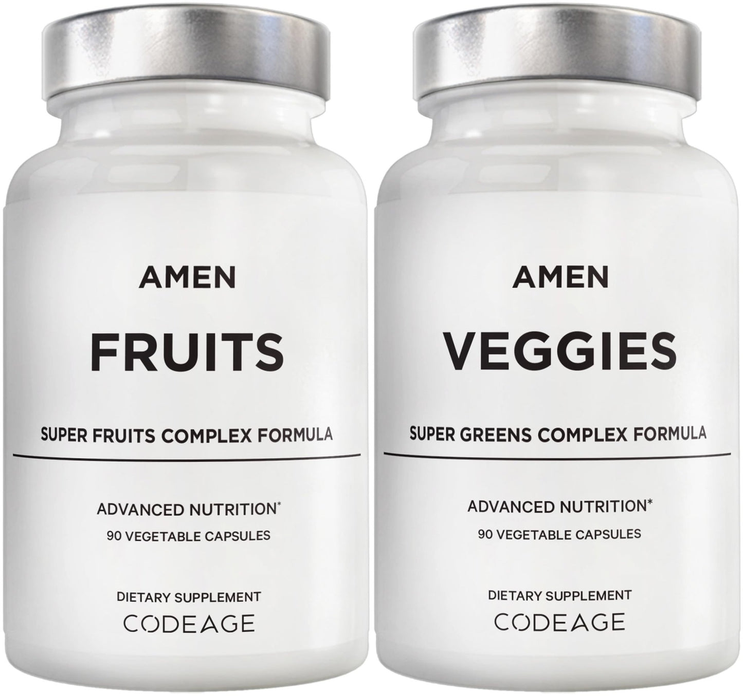 Amen Fruits + Veggies Vitamins Bundle, Raw Whole Food Multivitamin Capsules, Greens Vegetables, Red Fruits & Berries Vegan Blend, Fibers + Phytonutrients Superfood Minerals Supplement, Non-GMO, 180 ct - dailyvitalstore