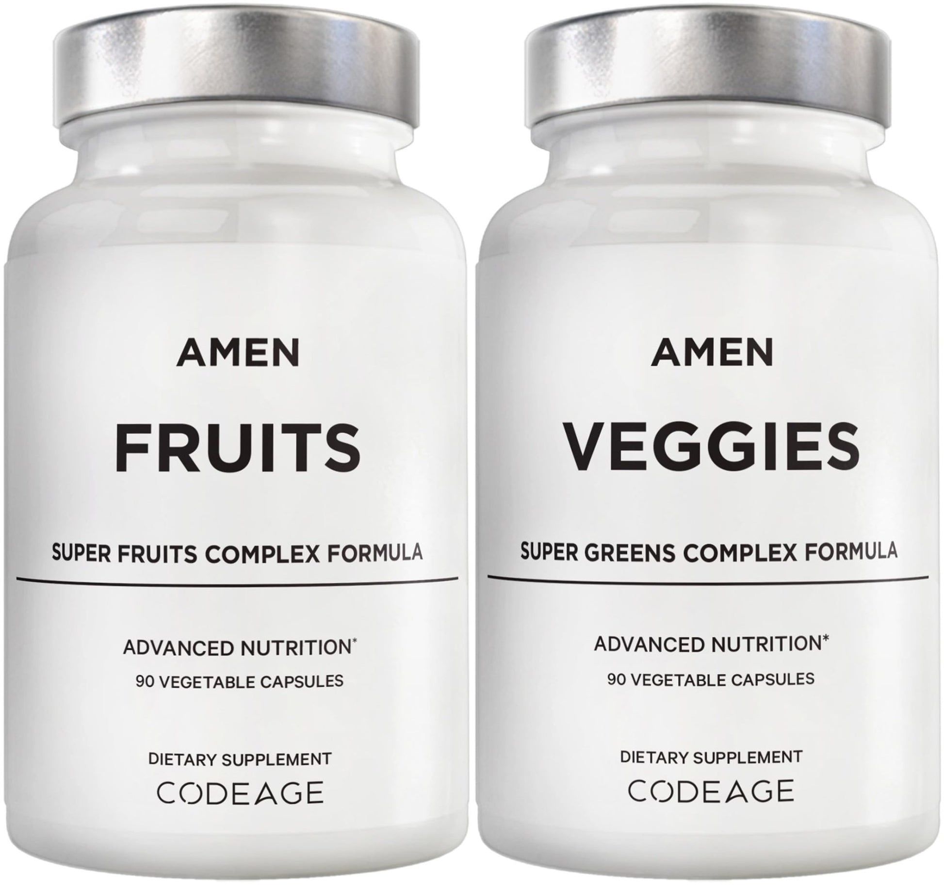 Amen Fruits + Veggies Vitamins Bundle, Raw Whole Food Multivitamin Capsules, Greens Vegetables, Red Fruits & Berries Vegan Blend, Fibers + Phytonutrients Superfood Minerals Supplement, Non-GMO, 180 ct - dailyvitalstore
