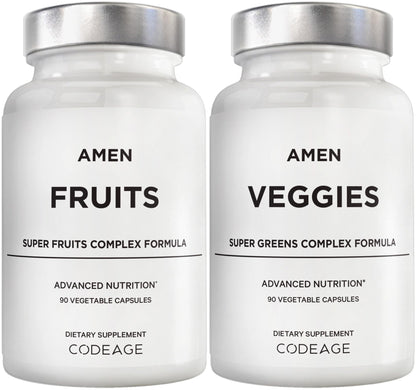 Amen Fruits + Veggies Vitamins Bundle, Raw Whole Food Multivitamin Capsules, Greens Vegetables, Red Fruits & Berries Vegan Blend, Fibers + Phytonutrients Superfood Minerals Supplement, Non-GMO, 180 ct - dailyvitalstore
