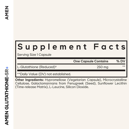 Amen Glutathione-SR+ Advanced Sustained-Release Supplement - 2-Month Supply - Reduced L-Glutathione - Galactomannans Fenugreek Seed - Time-Reduced Matrix - Non-GMO - 60 Capsules - dailyvitalstore