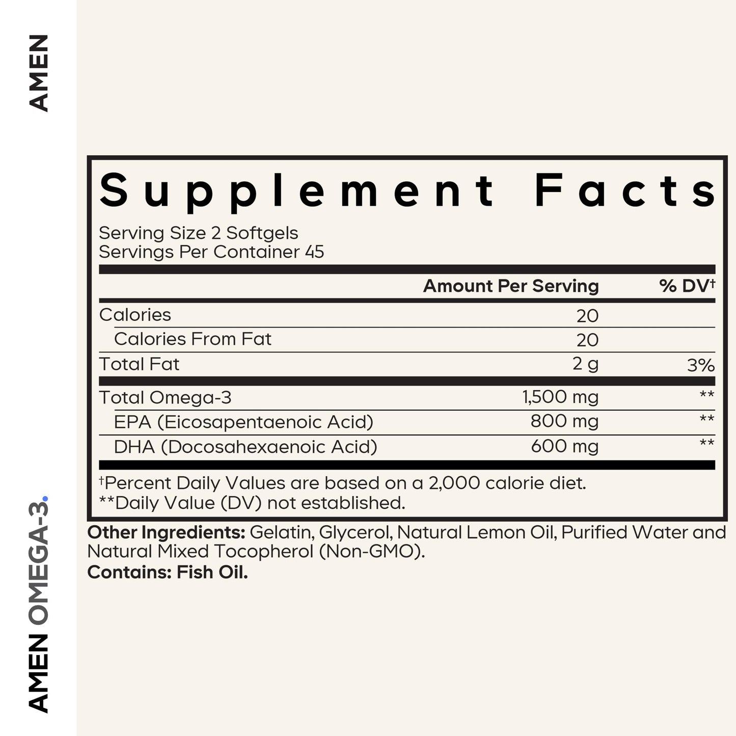 Amen Omega-3 Supplement - 1500mg High-Potency Daily Omega 3 - EPA and DHA Fatty Acids Fish Oil - 45-Day Supply - Fatty Acid Supplements - Fish Oil Pills - dailyvitalstore