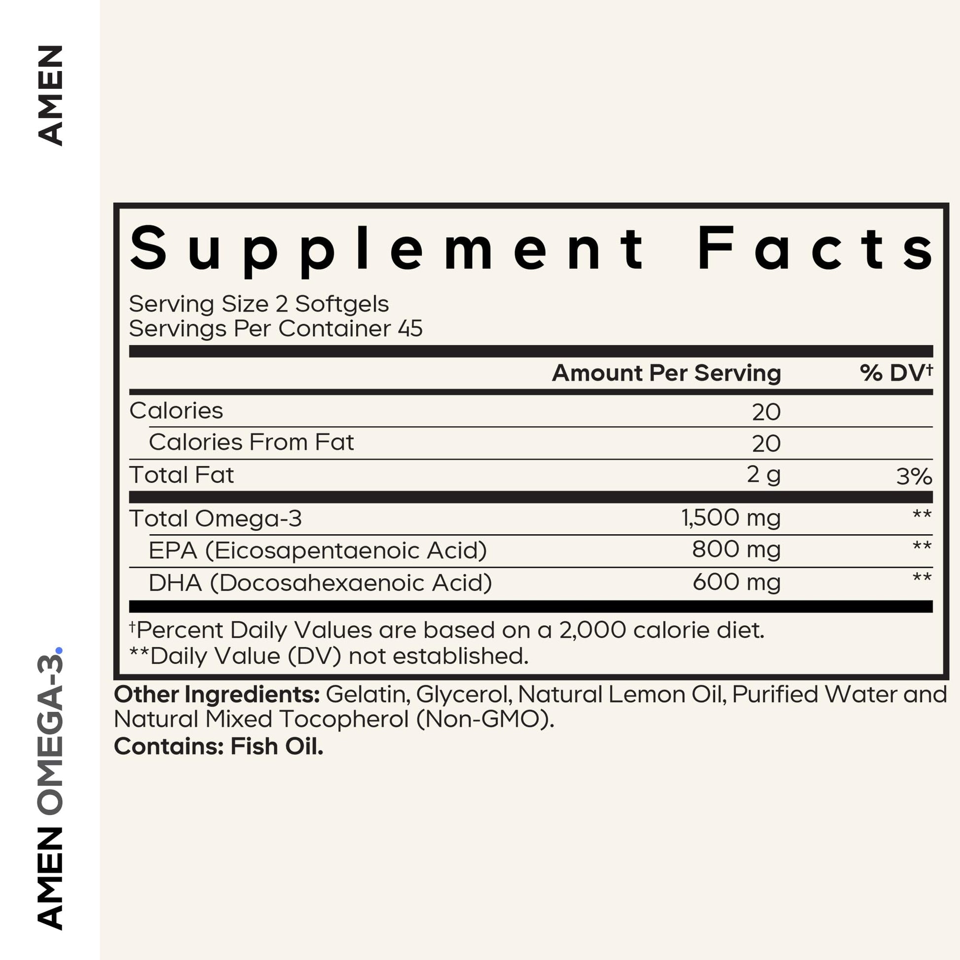 Amen Omega-3 Supplement - 1500mg High-Potency Daily Omega 3 - EPA and DHA Fatty Acids Fish Oil - 45-Day Supply - Fatty Acid Supplements - Fish Oil Pills - dailyvitalstore