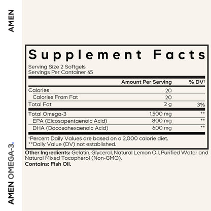 Amen Omega-3 Supplement - 1500mg High-Potency Daily Omega 3 - EPA and DHA Fatty Acids Fish Oil - 45-Day Supply - Fatty Acid Supplements - Fish Oil Pills - dailyvitalstore