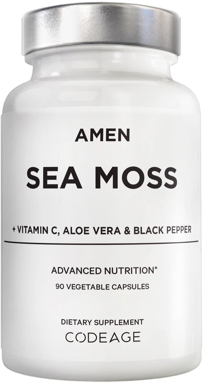 Amen Sea Moss Supplement - 1000mg Organic Irish Sea Moss, Bladderwrack, Burdock - Vitamin C, Aloe Vera, Black Pepper - Seaweed Superfood, Vitamins, Minerals, and Antioxidants - Non-GMO - 90 Capsules - dailyvitalstore
